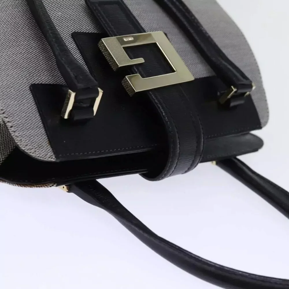 GUCCI Hand Bag Canvas Gray Auth